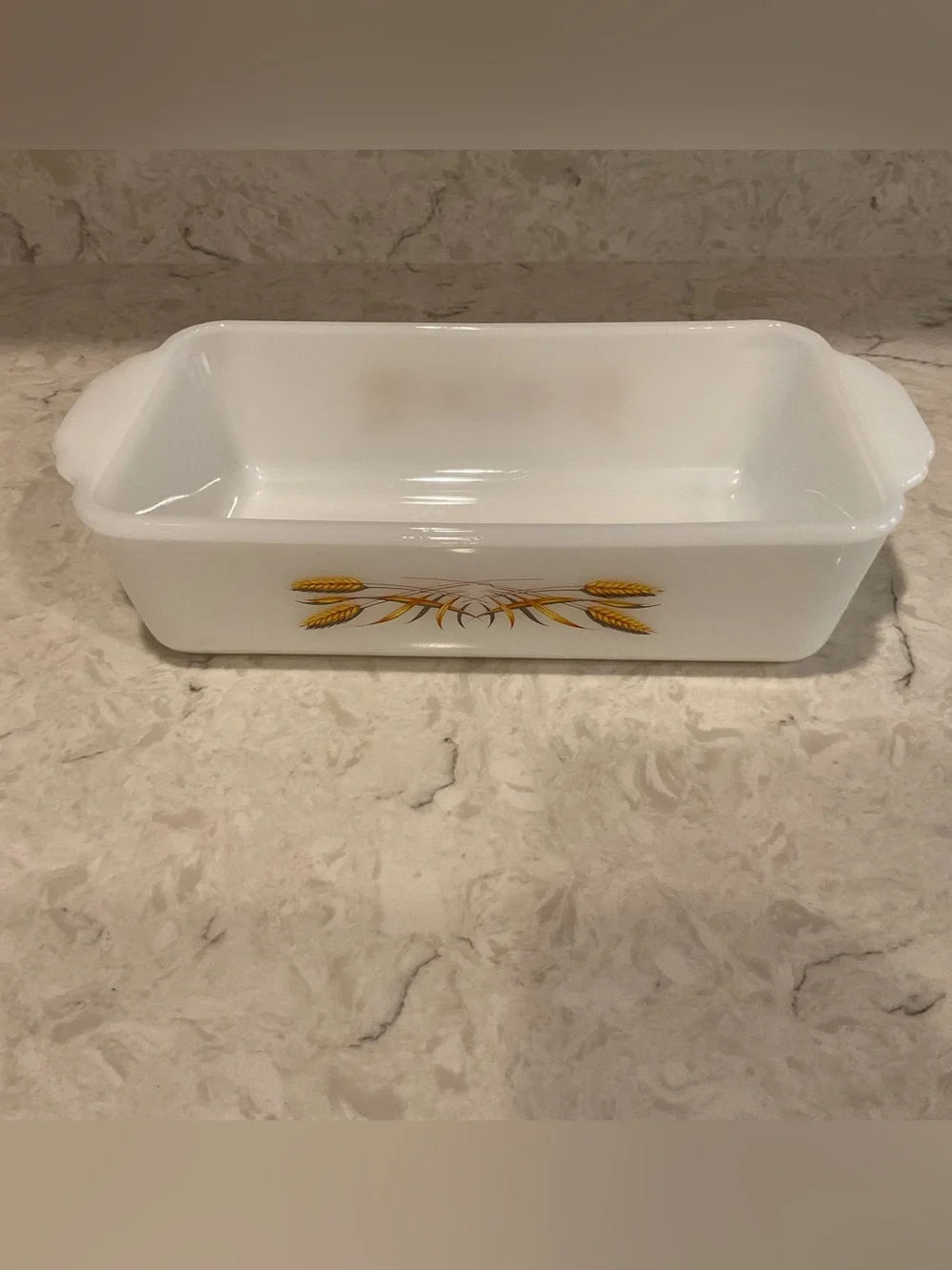 Vintage Fire King 1960s Milk Glass “Sheaves of Wheat” Loaf Pan Casserole